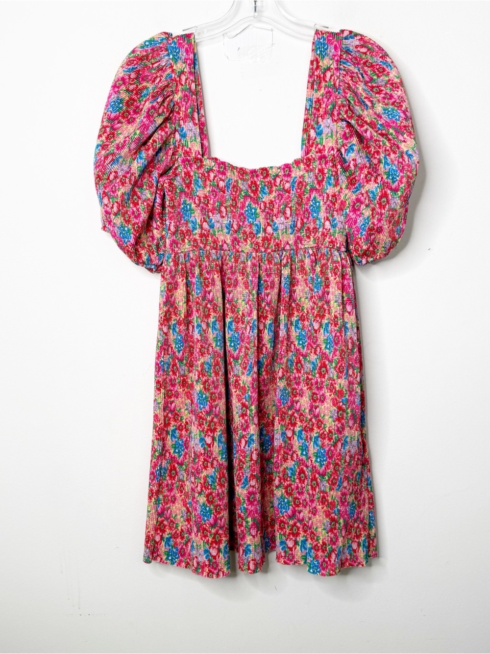 ZARA | Floral Square Neck Puff Sleeve Cottagecore Stretchy Mini Dress Small - Picture 5 of 5